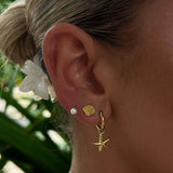 Сет обеци с морска звезда и перли, с 18К златно покритие, шикозен аксесоар.