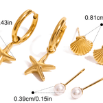 Морски обеци с морска звезда и перли, покритие от 18К злато, разнообразие от дизайни и размери.