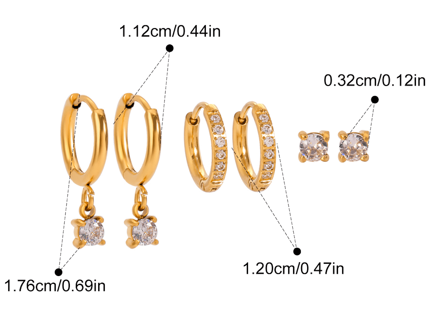 Сет Обеци Кристал с 18К златно покритие - 6 различни модела, мед. стомана, хипоалергенни.