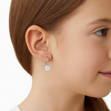 Детски Сребърни Обеци Халки с Висулка "Бяло Цвете" (925)