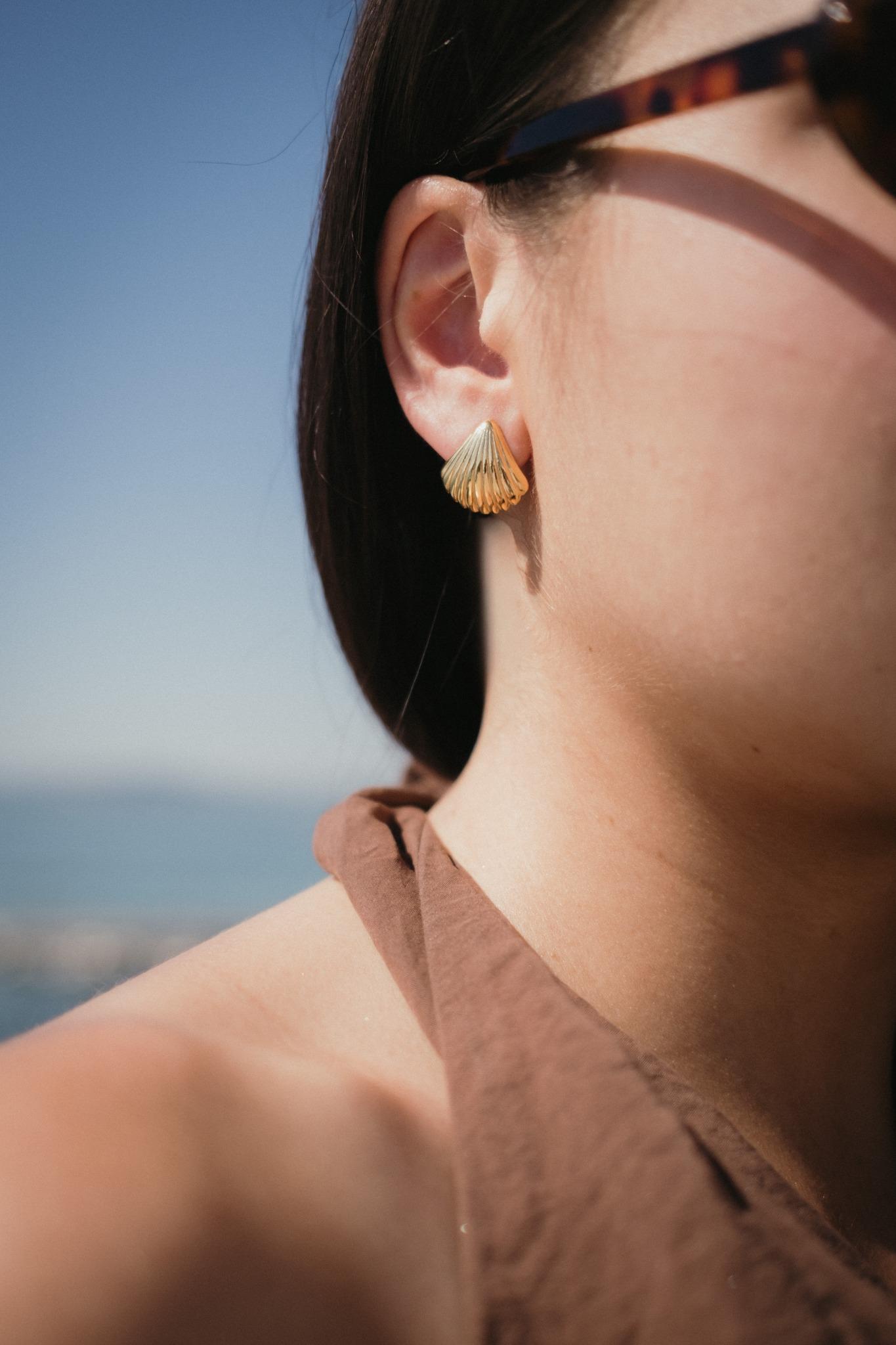 Обеци Перличка с 18К Позлата, златисти, височина 1.74 см, диаметър 1.8 см, медицинска стомана 304L