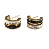 Χρυσά σκουλαρίκια με μαύρα φίλντισι και κρύσταλλα