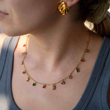 Колие Цветен Циркон с 18К Позлата, златист цвят, изработено от медицинска стомана 304L и циркон.