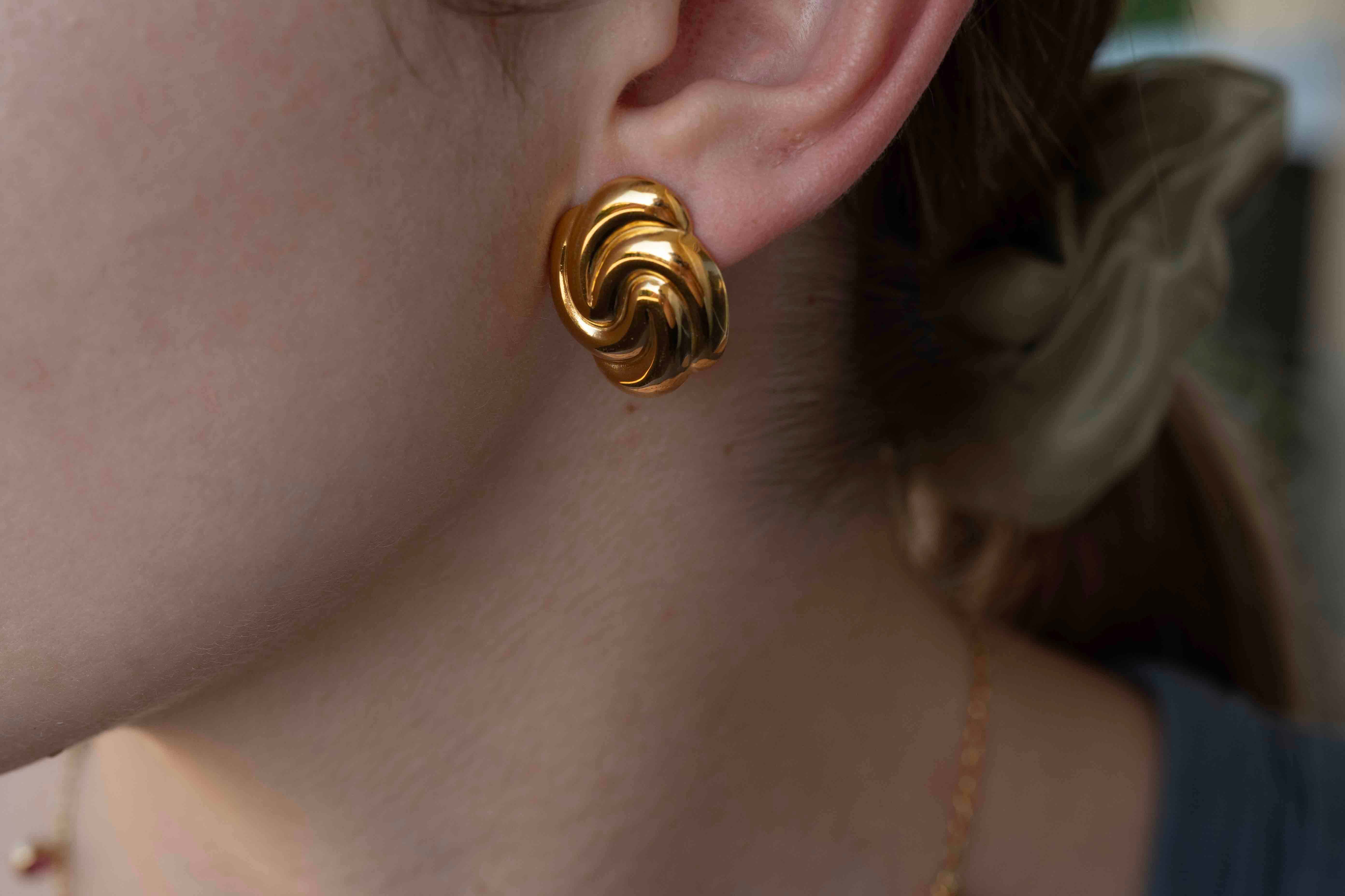 Обеци Спирала с 18К Златно Покритие, златисти, от медицинска стомана, диаметър 1.96 cm, височина 2.05 cm