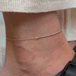 Сребърна Гривна за Глезен Хибрид S925, нежна гривна с родиево покритие на крака