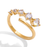 Златист Пръстен Блясък с 18к Позлата с изящни камъни, медицинска стомана и регулируем размер.