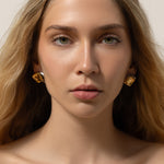 Обеци Сияние Дуо с 18К Позлата, златисти и сребристи, от медицинска стомана 304L, диаметър 2.09 cm.