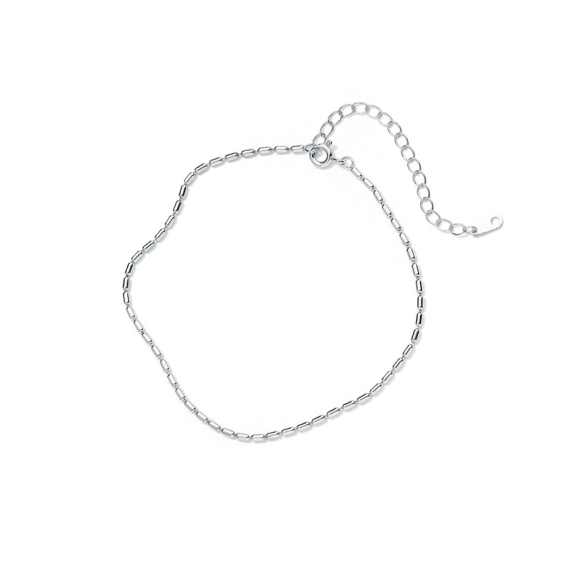 Сребърна Гривна за Глезен Нишка S925 с родиево покритие, 20 +5 cm, тегло 2.1г.