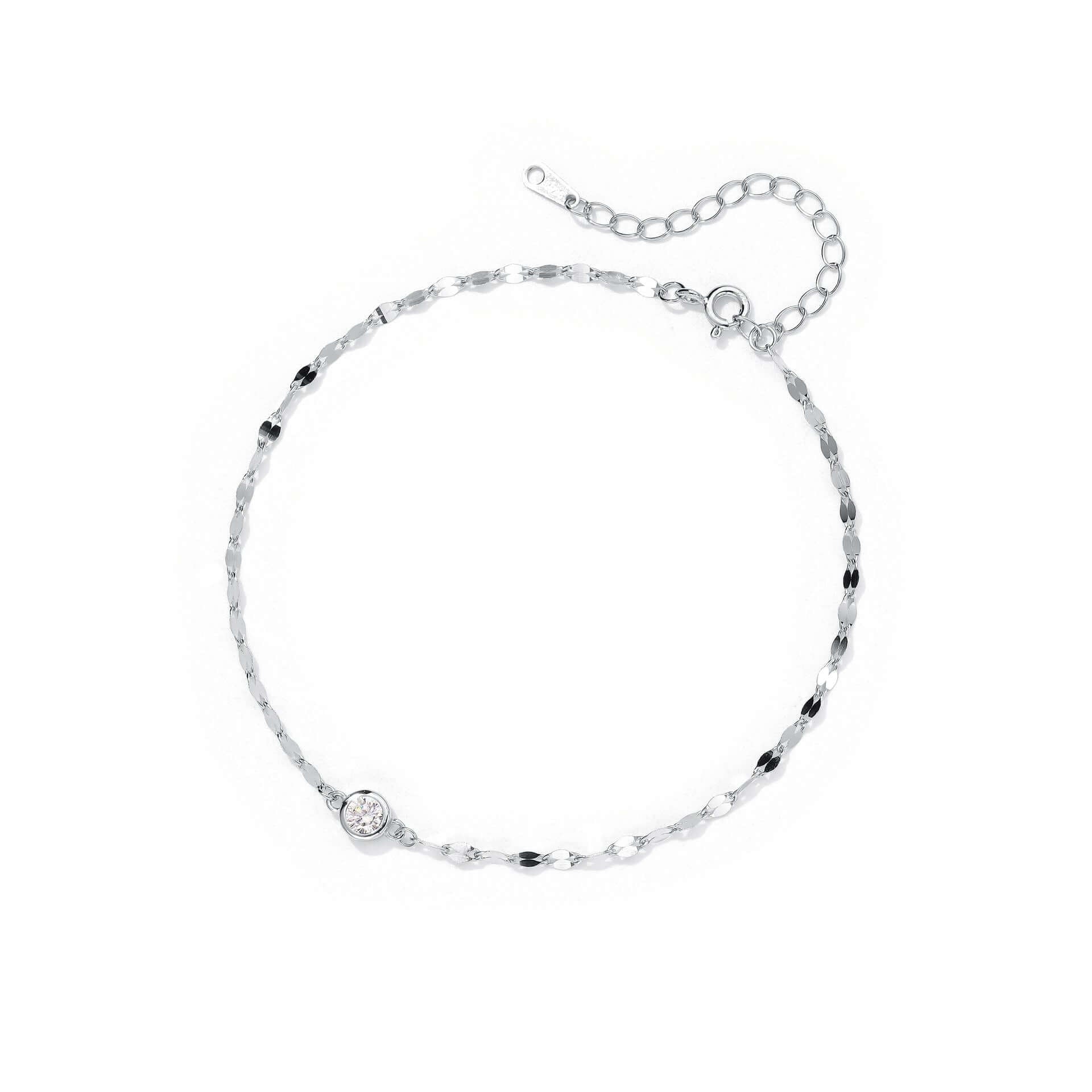 Сребърна Гривна за Глезен Разкош S925 с родиево покритие и сертификат за качество.