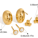 Сет обеци винт в 3 размера с 18К златно покритие, медицинска стомана. Водоустойчиви и хипоалергенни.