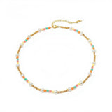 Колие Wave с мъниста и 18к златно покритие, медицинска стомана 304L, 39+7 см, в разнообразие от цветове.