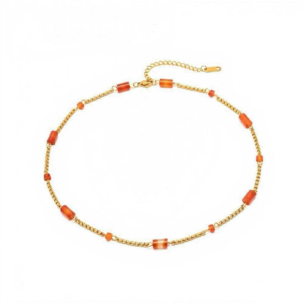 Колие Wave с мъниста, 18к златно покритие, медицинска стомана, бохо стил, размер 39+7 см.