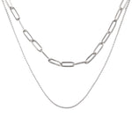 Двойно колие paperclip и синджирче в сребрист цвят с 18К златно покритие и медицинска стомана.