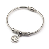 Εύκαμπτο επάργυρο βραχιόλι με το τυχερό τριφύλλι και ζιργκόν