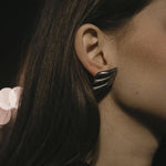 Обеци „Криле“ с елегантен дизайн, изработени от медицинска стомана с 18k златно покритие в черен нюанс.