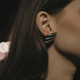 Обеци „Криле“ с елегантен дизайн, изработени от медицинска стомана с 18k златно покритие в черен нюанс.