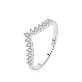 S925 silver V-shape ring adorned with sparkling 5A zirconia stones, elegant and stylish accessory.