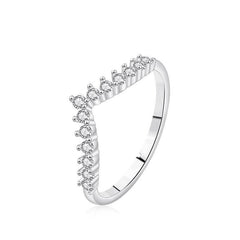 S925 silver V-shape ring adorned with sparkling 5A zirconia stones, elegant and stylish accessory.