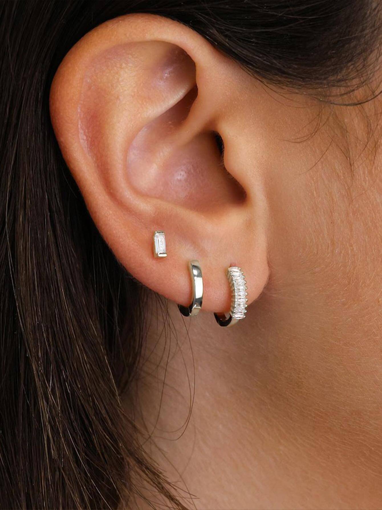 Сребърни обеци Tennis, изящно украшение, носени на ухото, с 18K златно покритие