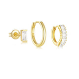 Сребърни обеци Tennis с 18К златно покритие, сет от 3 стилни модела в два цвята, S925 бижута.