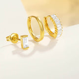 Сребърни обеци Tennis в златно с кристали, изящен стил и модерен дизайн, идеални за елегантно допълнение.