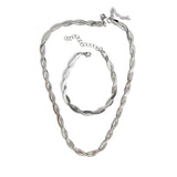 Σετ κολιέ σε πλέξη φιδιού & εύκαμπτο βραχιόλι (ασημί χρώμα)