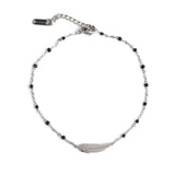 Ασημένια αλυσίδα αστραγάλου φτερό με μαύρες χάντρες