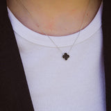 Χρυσό Ασημένιο Κολιέ Τριφύλλι με Μαύρο Μητέρα του Μαργαριταριού S925