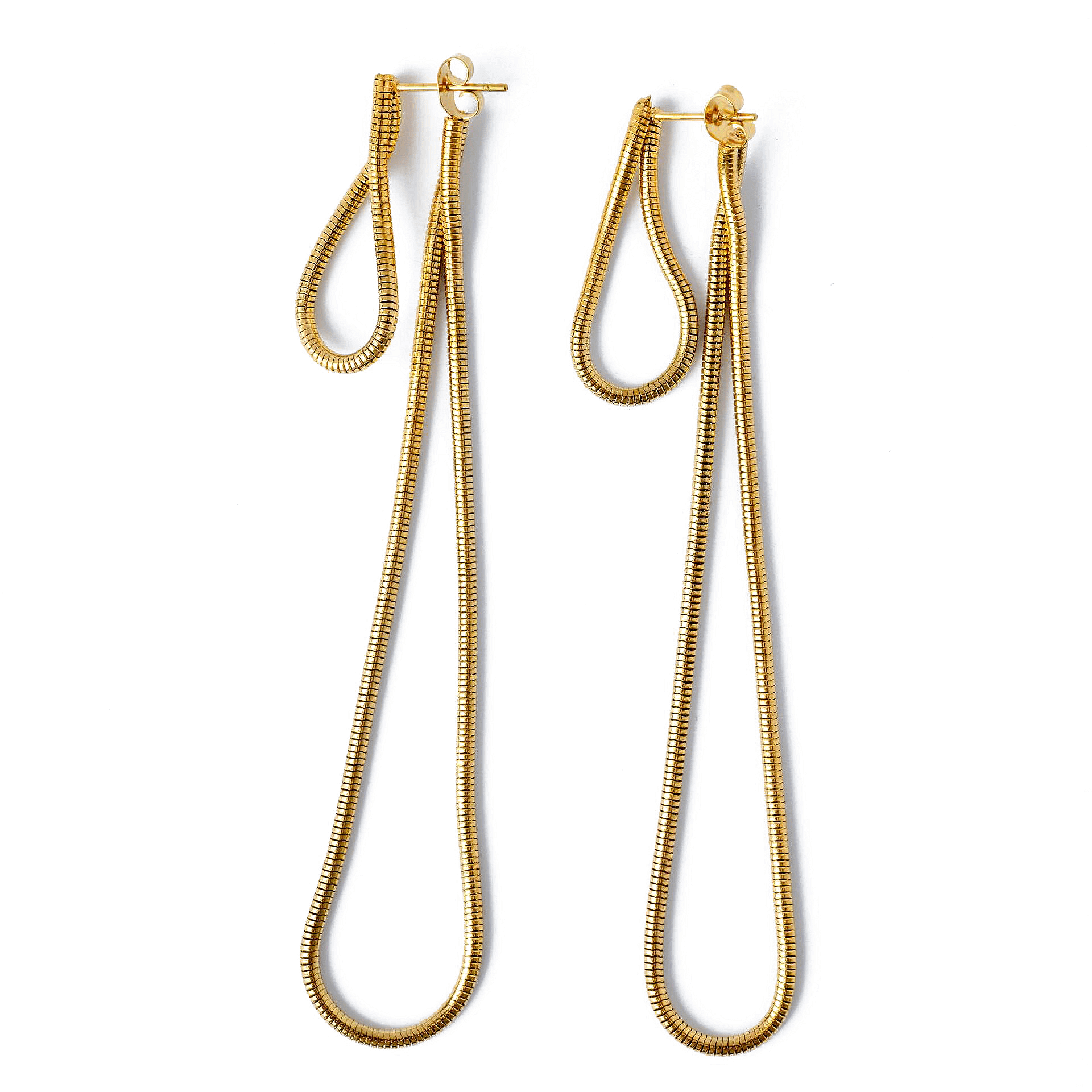 Висящи обеци златисти 18К с модерен дизайн, съчетаващи нежно сребро и блестящо злато.