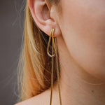 Модерни висящи обеци в златист цвят, съчетаващи елегантност и стил.