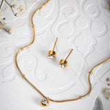 Комплект с блестящ камък- обеци и колие 2 цвята