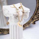 Златиста гривна за крак луна и звездичка