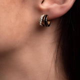 Χρυσά σκουλαρίκια με μαύρα φίλντισι και κρύσταλλα